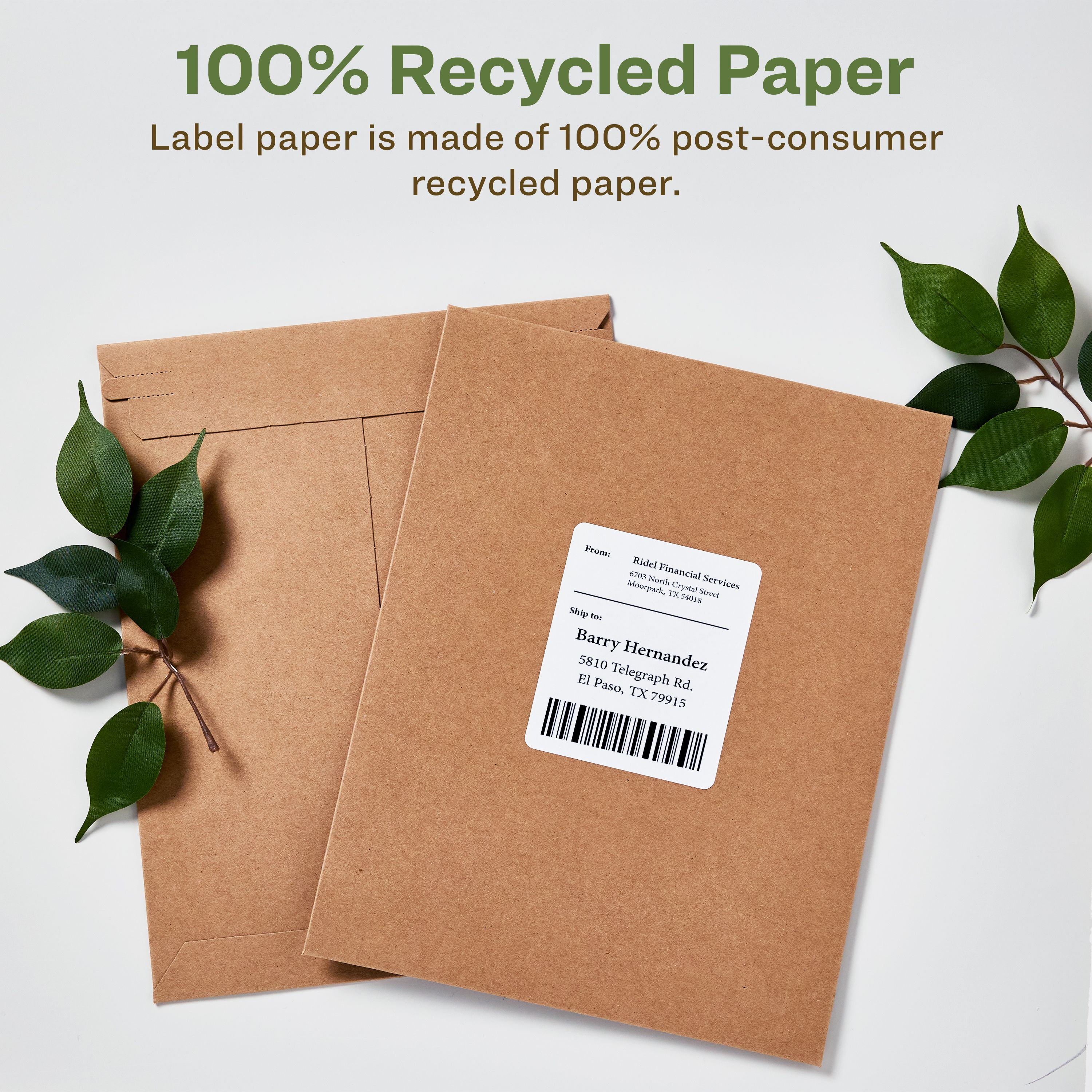 EcoFriendly Shipping Labels, 3-1/3